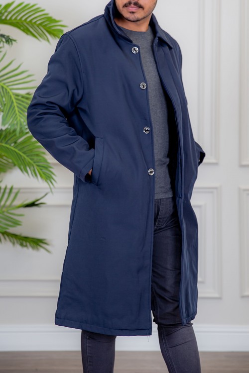 بالطو رجالي شتوي مبطن لون كحلي بأزرار أمامية