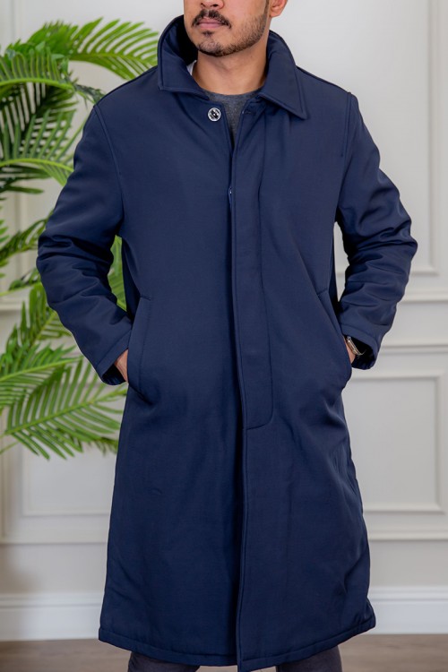 بالطو رجالي شتوي مبطن لون كحلي بأزرار أمامية