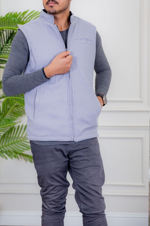 سديري رجالي شتوي وجهين دبل فيس رمادي و كحلي ياقة عالية بجيوب و سحاب من الأمام