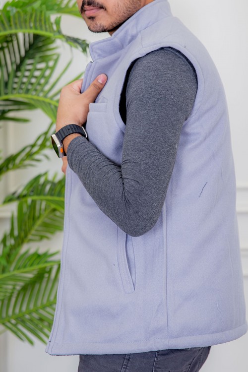 سديري رجالي شتوي وجهين دبل فيس رمادي و كحلي ياقة عالية بجيوب و سحاب من الأمام