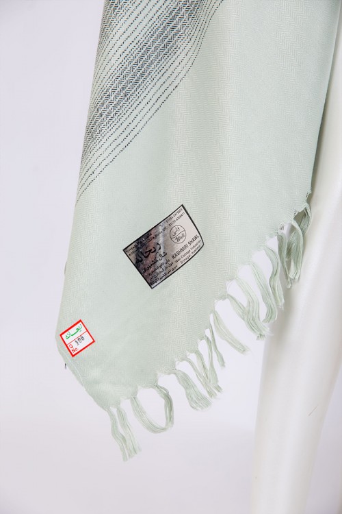 شال كشميري نسائي لون تفاحي فاتح مخطط باللون الأسود