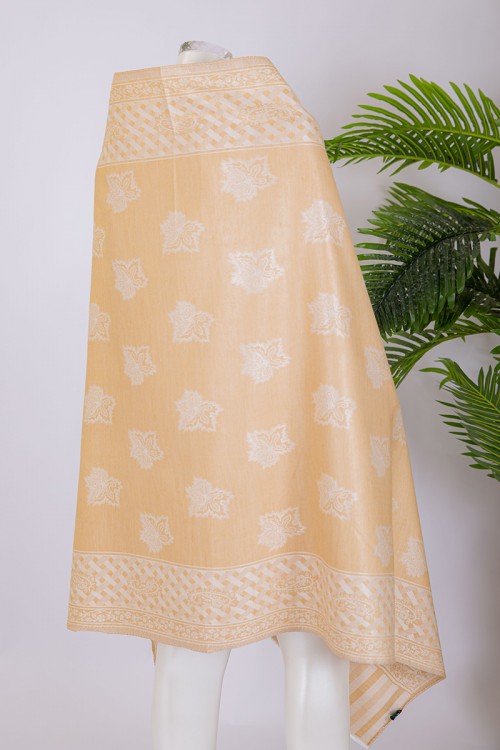 شال كشميري نسائي لون بيج بنقوش باللون الاوف وايت