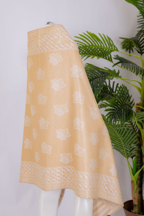 شال كشميري نسائي لون بيج بنقوش باللون الاوف وايت