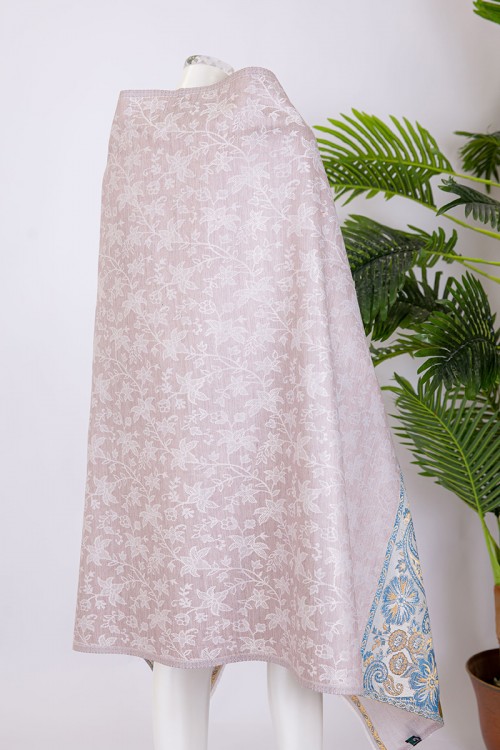 شال كشميري نسائي لون لحمي بنقوش باللون السماوي و الذهبي