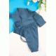 طقم قطعتين ولادي أطفال شتوي لون أزرق بأكمام طويلة و رباط و زم من الخصر