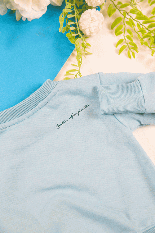 طقم قطعتين ولادي أطفال شتوي لون أزرق بأكمام طويلة و رباط و زم من الخصر