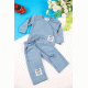 طقم قطعتين ولادي أطفال شتوي لون سماوي مزين بكتابات و أكمام طويلة و رباط و زم من الخصر
