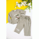 طقم قطعتين ولادي أطفال شتوي لون بيج مزين بكتابات و أكمام طويلة و رباط و زم من الخصر