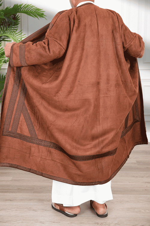 فرو شتوي رجالي  تركي أنيقة متعدد الالوان بفرو مبطن من الداخل مفتوحة من الأمام بتصميم زخرفة