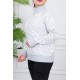 سويتر نسائي شتوي صوف لون أبيض و رمادي بياقة عالية و بأكمام طويلة و سحاب قصير من الأمام