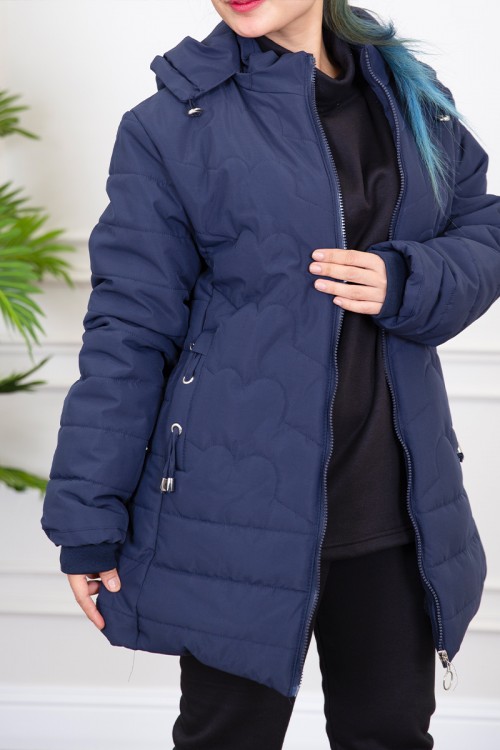 جاكيت نسائي شتوي لون كحلي بقبعة منفصلة قابلة للتركيب و بسحاب و جيوب من الأمام