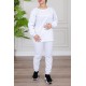 بيجاما نسائية شتوية قطعتين لون أبيض سادة بياقة دائرية و بأكمام و بنطلون طويل