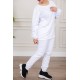 بيجاما نسائية شتوية قطعتين لون أبيض سادة بياقة دائرية و بأكمام و بنطلون طويل