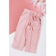 طقم بناتي شتوي قطعتين لون وردي بكتابات من الأمام و أكمام طويلة و رباط و زم من الخصر