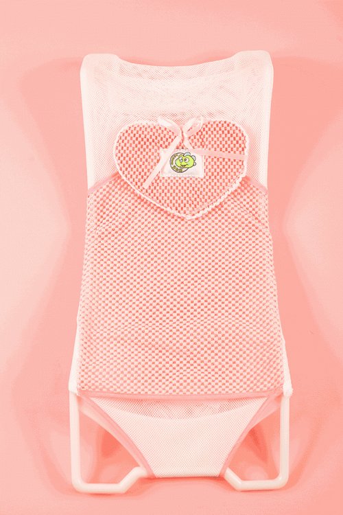 سرير استحمام أطفال متعدد الألوان بمقعد دعم آمن و شبكة أستحمام و وسادة على شكل قلب