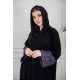عباية نسائية كشميري أنيقة لون أسود مزينة من الأكمام و أزرار من الأمام مع طرحة