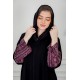 عباية نسائية كشميري أنيقة لون أسود مزينة من الأكمام و أزرار من الأمام مع طرحة