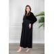 عباية نسائية أنيقة لون أسود بياقة و سديري متصل من القماش المخمل مزين بفصوص باللون الأسود و بجيوب من الأمام مع طرحة