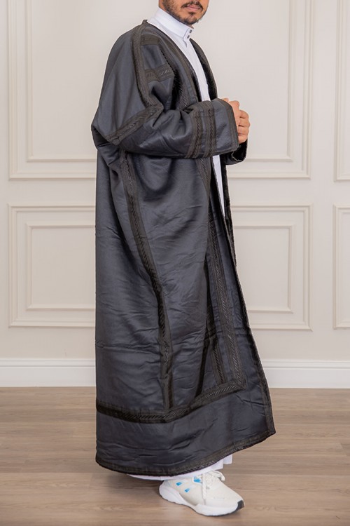 فروه شتوي رجالي مخمل لون رصاصي مبطن من الداخل مفتوح من الأمام