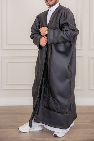 فروه شتوي رجالي مخمل لون رصاصي مبطن من الداخل مفتوح من الأمام 