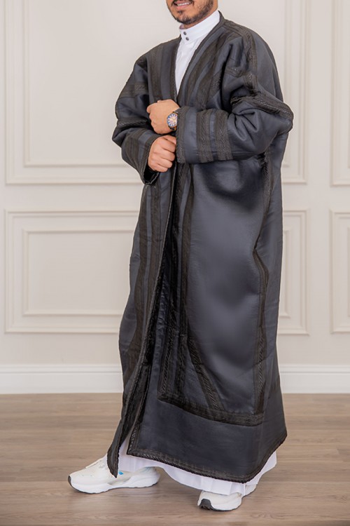 فروه شتوي رجالي مخمل لون رصاصي مبطن من الداخل مفتوح من الأمام