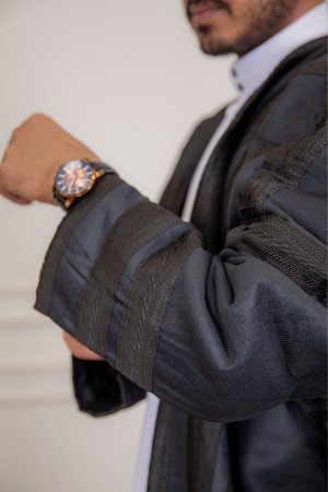 فروه شتوي رجالي مخمل لون رصاصي مبطن من الداخل مفتوح من الأمام 