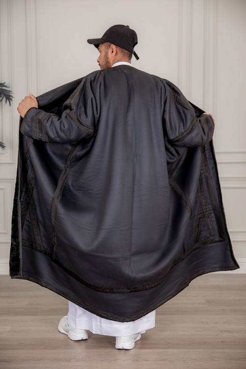 فروه شتوي رجالي مخمل لون رصاصي مبطن من الداخل مفتوح من الأمام