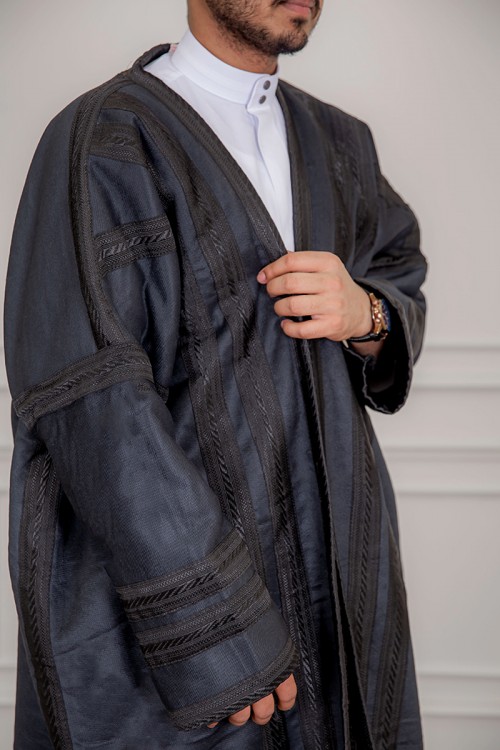 فروه شتوي رجالي مخمل لون رصاصي مبطن من الداخل مفتوح من الأمام