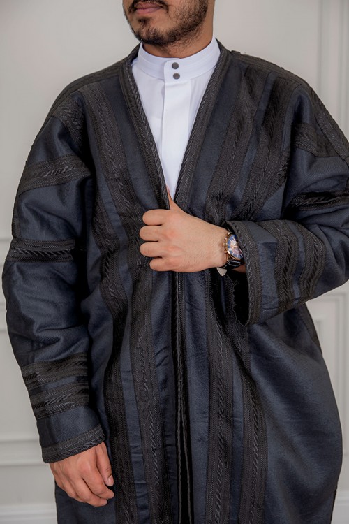 فروه شتوي رجالي مخمل لون رصاصي مبطن من الداخل مفتوح من الأمام