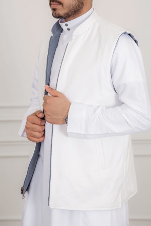 سديري رجالي وجهين دبل فيس لون أبيض و رمادي بجيوب و سحاب من الأمام