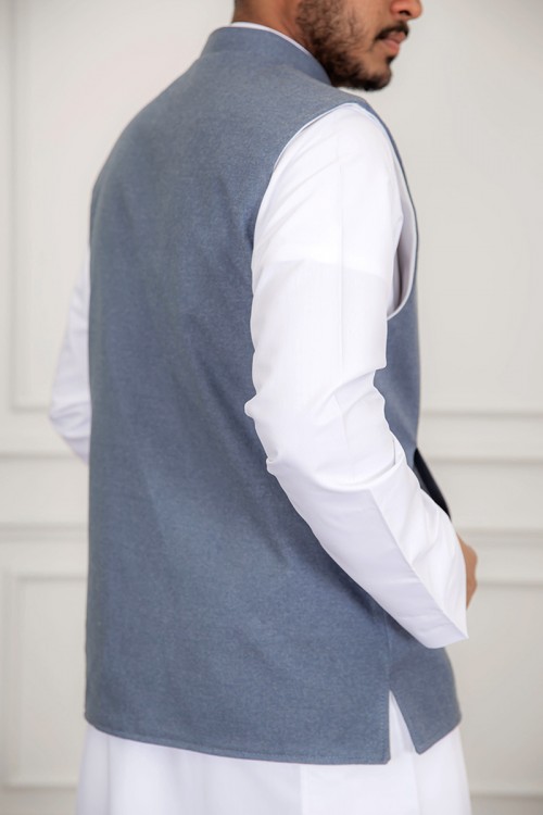 سديري رجالي وجهين دبل فيس لون أبيض و رمادي بجيوب و سحاب من الأمام