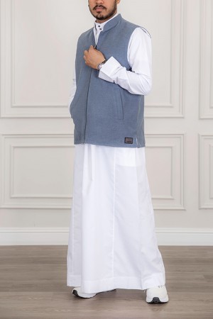 سديري رجالي وجهين دبل فيس لون أبيض و رمادي بجيوب و سحاب من الأمام