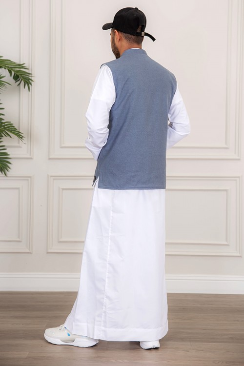 سديري رجالي وجهين دبل فيس لون أبيض و رمادي بجيوب و سحاب من الأمام