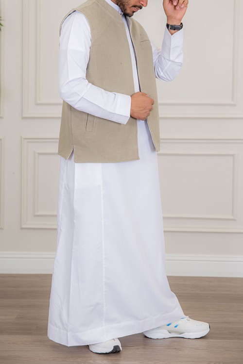 سديري رجالي وجهين دبل فيس لون بيج و اوف وايت بجيوب من الأمام