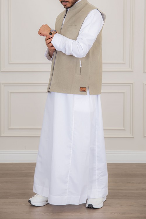 سديري رجالي وجهين دبل فيس لون بيج و اوف وايت بجيوب من الأمام