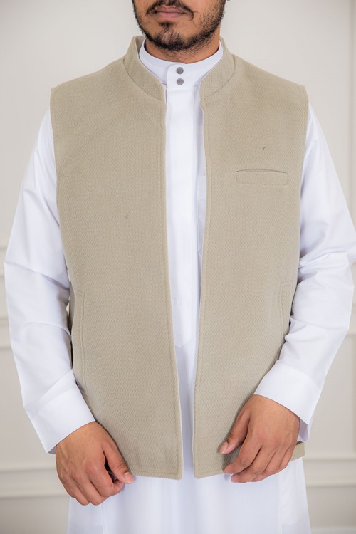 سديري رجالي وجهين دبل فيس لون بيج و اوف وايت بجيوب من الأمام