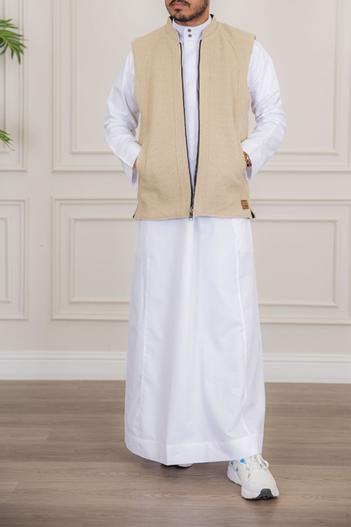 سديري رجالي وجهين دبل فيس لون بيج و رصاصي بجيوب و سحاب من الأمام