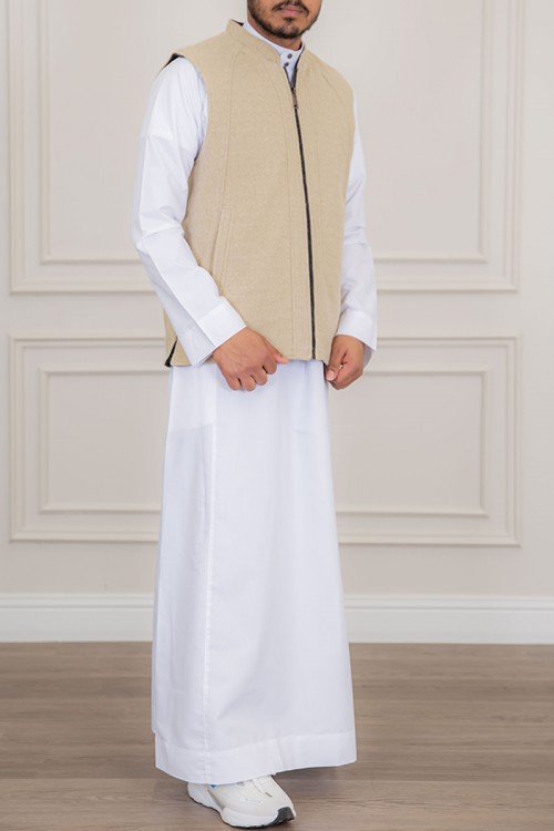 سديري رجالي وجهين دبل فيس لون بيج و رصاصي بجيوب و سحاب من الأمام