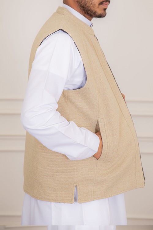 سديري رجالي وجهين دبل فيس لون بيج و رصاصي بجيوب و سحاب من الأمام