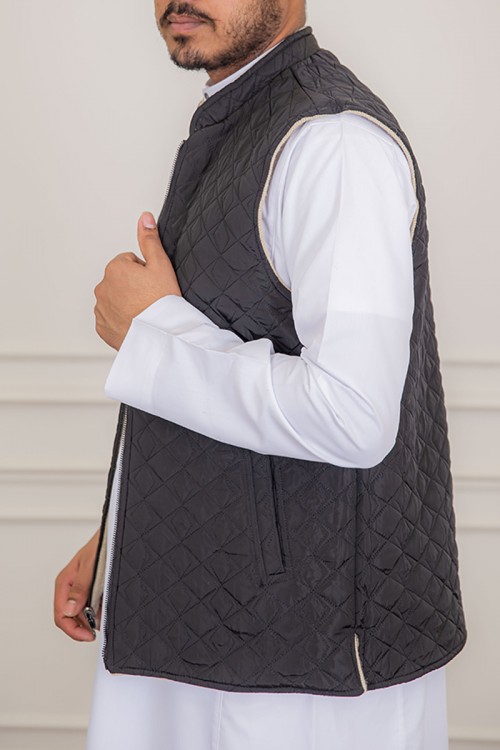 سديري رجالي وجهين دبل فيس لون بيج و رصاصي بجيوب و سحاب من الأمام