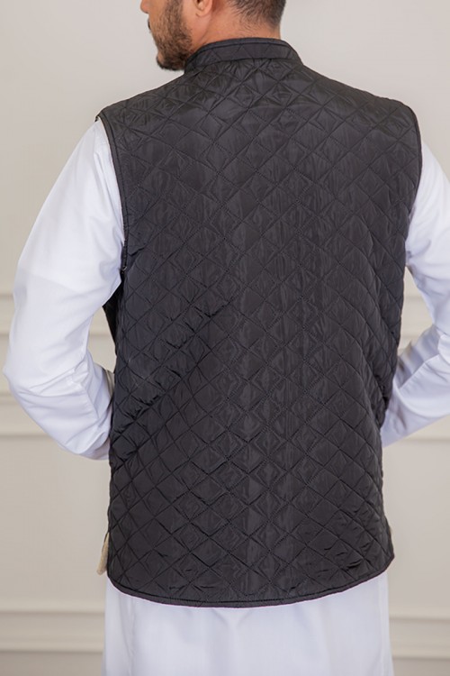 سديري رجالي وجهين دبل فيس لون بيج و رصاصي بجيوب و سحاب من الأمام