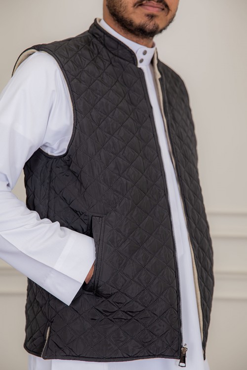 سديري رجالي وجهين دبل فيس لون بيج و رصاصي بجيوب و سحاب من الأمام