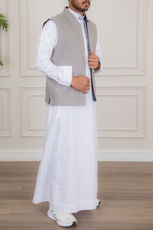 سديري رجالي وجهين دبل فيس لون رمادي و رصاصي بجيوب من الأمام