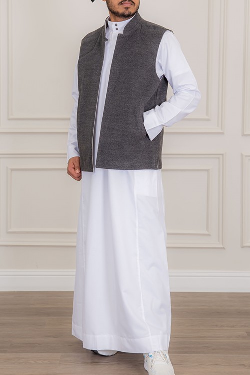 سديري رجالي وجهين دبل فيس لون رمادي و رصاصي بجيوب من الأمام