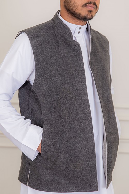 سديري رجالي وجهين دبل فيس لون رمادي و رصاصي بجيوب من الأمام