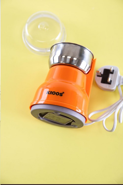 مطحنة قهوة لون برتقالي بوعاء و شفرات من الفولاذ المقاوم للصدأ