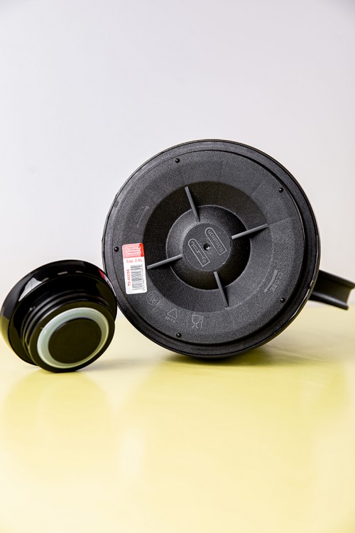 ترمس قهوة أو شاي لون أسود مموج حافظ للحرارة بسعة 2 لتر