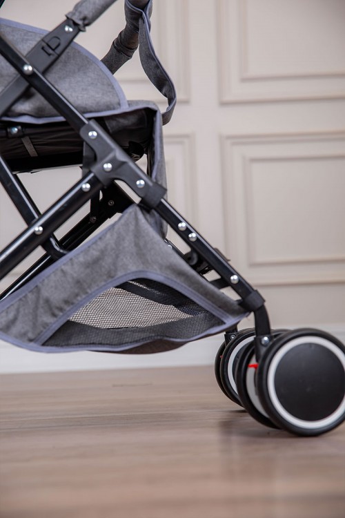 عربة أطفال خفيفة الوزن لون رمادي قابلة للطي و التعديل مع سلة تخزين مريحة