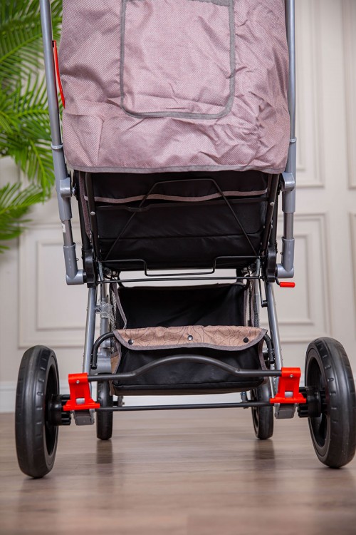 عربة أطفال خفيفة الوزن لون لحمي قابلة للطي و التعديل مع سلة تخزين مريحة