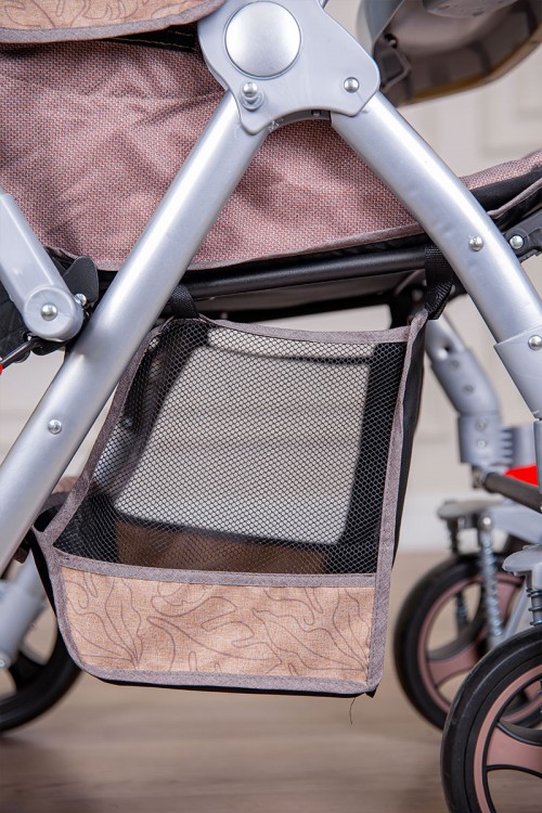 عربة أطفال خفيفة الوزن لون لحمي قابلة للطي و التعديل مع سلة تخزين مريحة